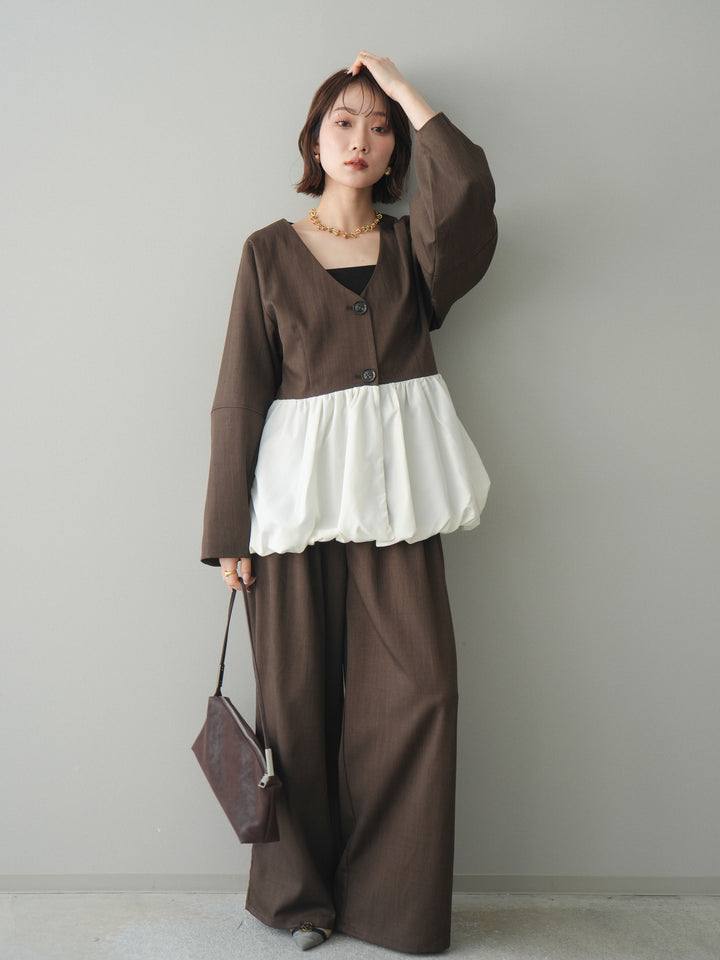 [予約]異素材ドッキングメニータックワイドパンツ/brown