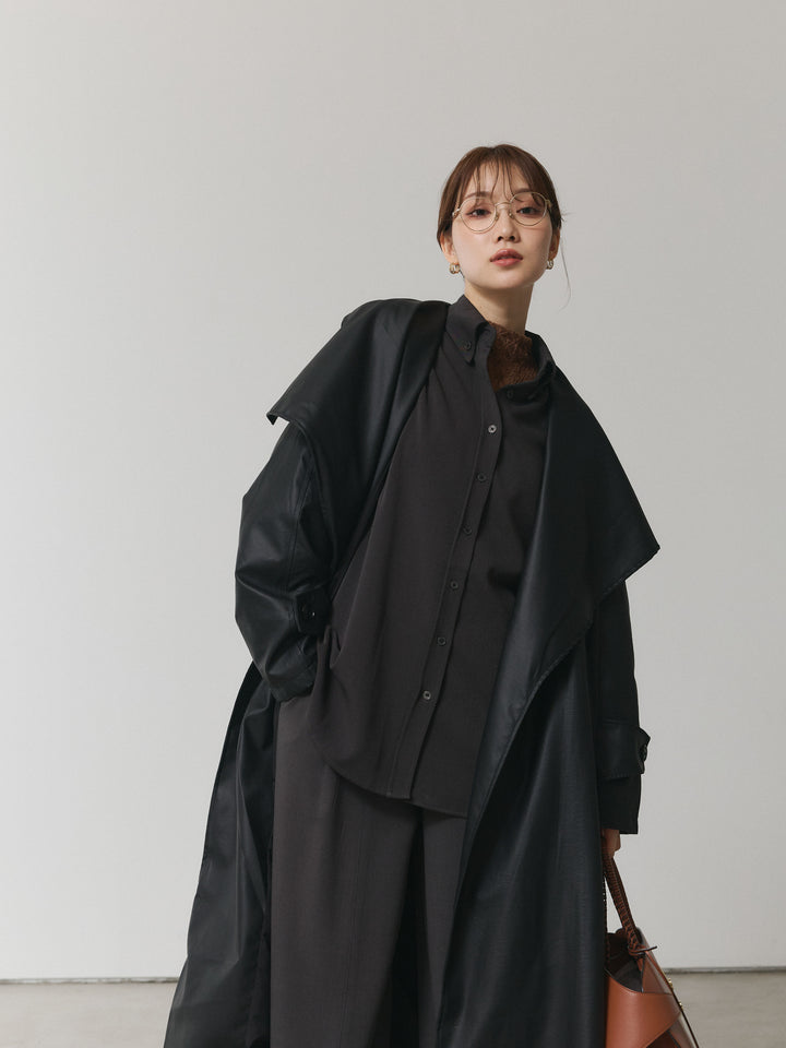 【Allure】[SET]ボタンダウンオーバーシャツ+デザインタックセンターシームアイドパンツ(2set)