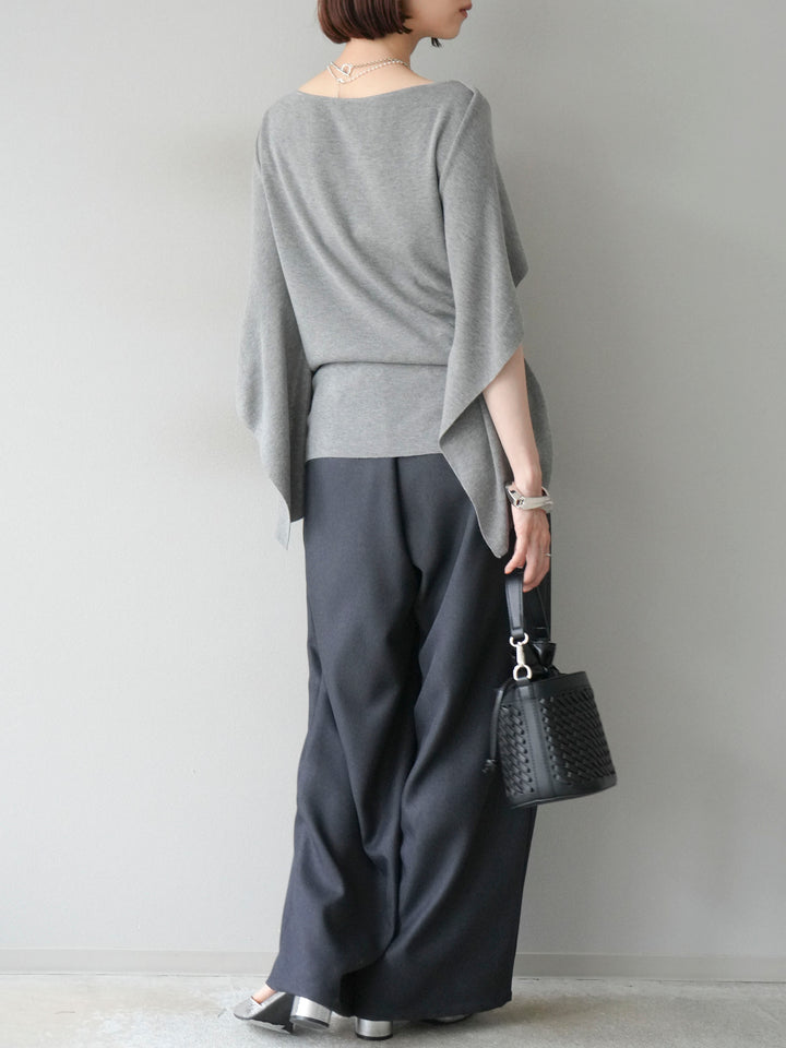 [予約]レザーパイピングタックワイドパンツ/グレー