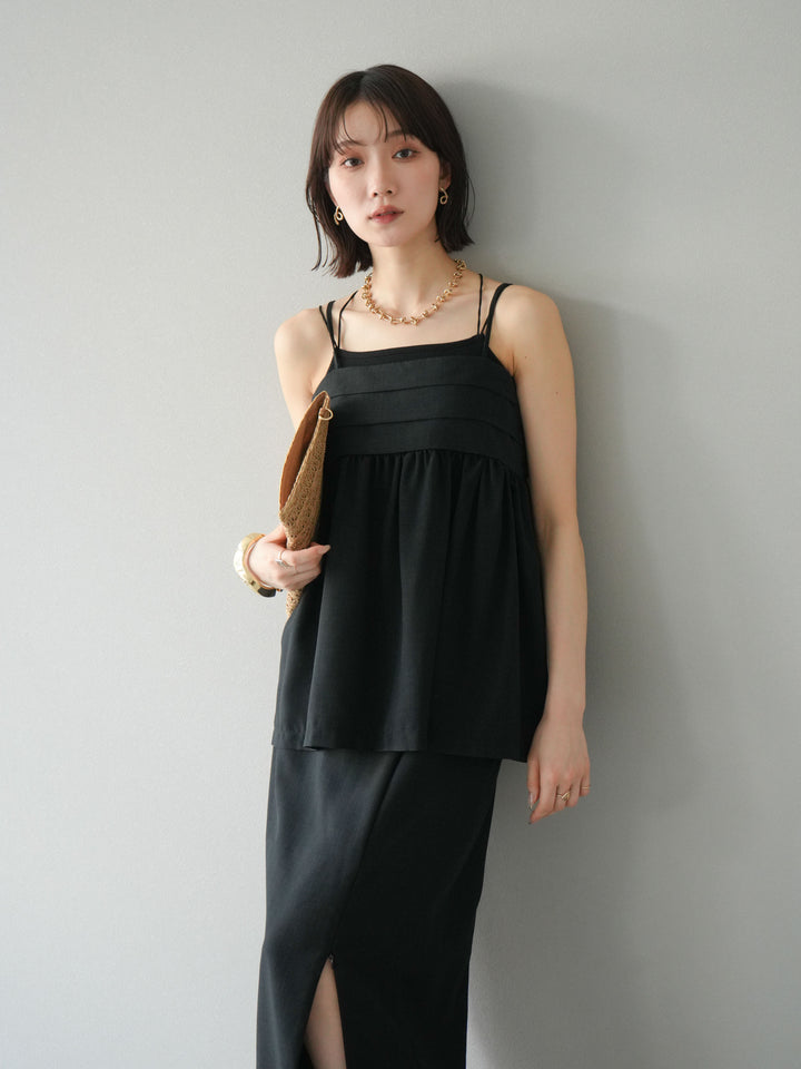 [予約]リネンライクビスチェデザインキャミソール/ブラック