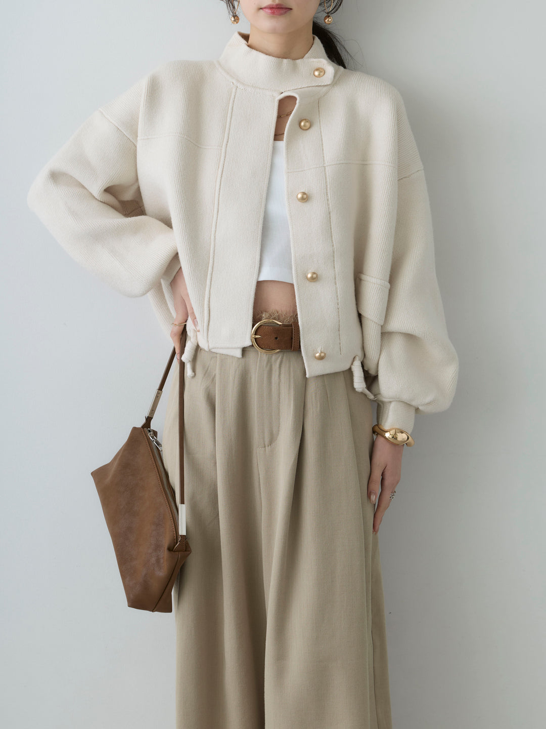 [予約]ウエストレースドレープワイドパンツ/beige