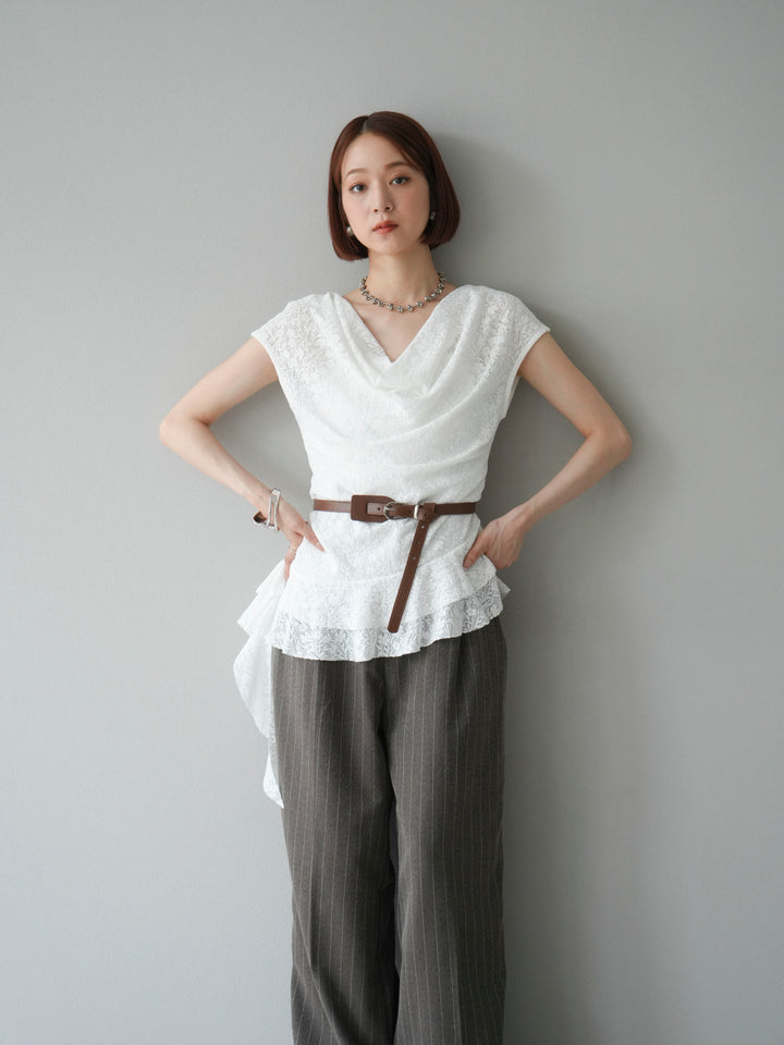 [予約]サイドラインストライプワイドパンツ/ブラウン