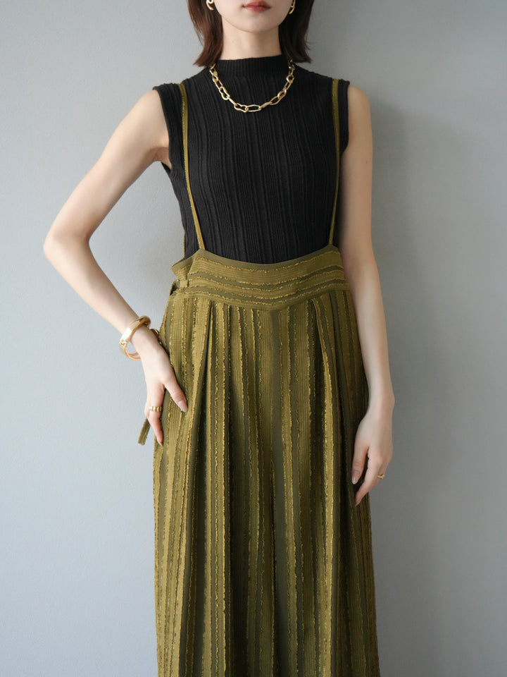 [予約]ジャガードストライプサロペット/カーキ