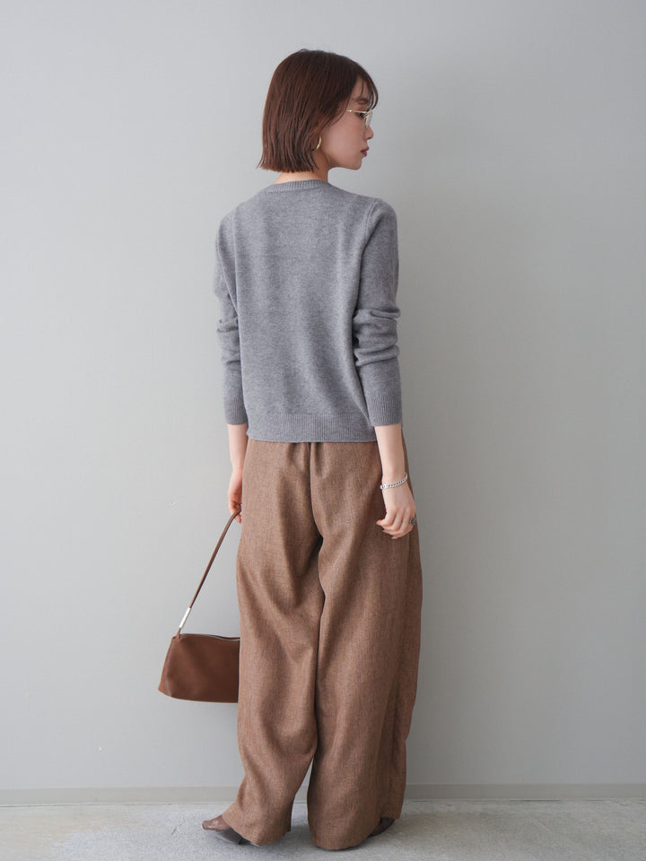[予約]リネンライクタックワイドパンツ/brown
