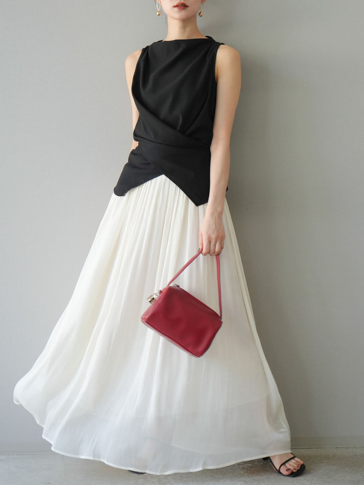 [SET]ノースリーブトップス＆シャイニーフレアスカートSET UP/(2set)