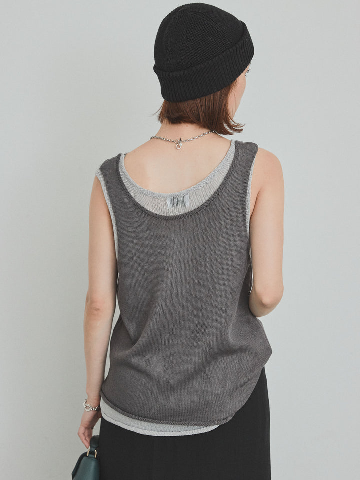 [預購] 雙色多層針織背心/黑色
