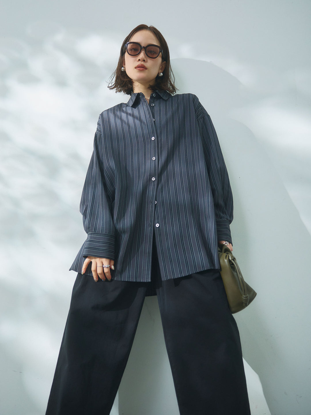 【Allure】[SET]ストライプオーバーシャツ+ストライプオーバーシャツ(2set)