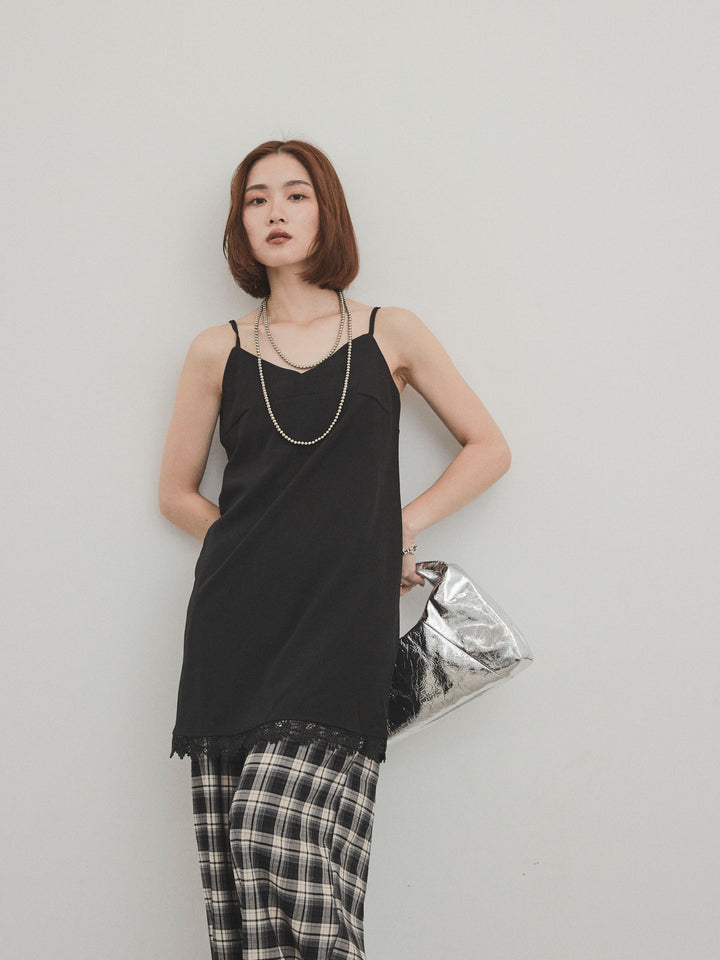 [予約]裾レース切替キャミミニワンピース/ブラック