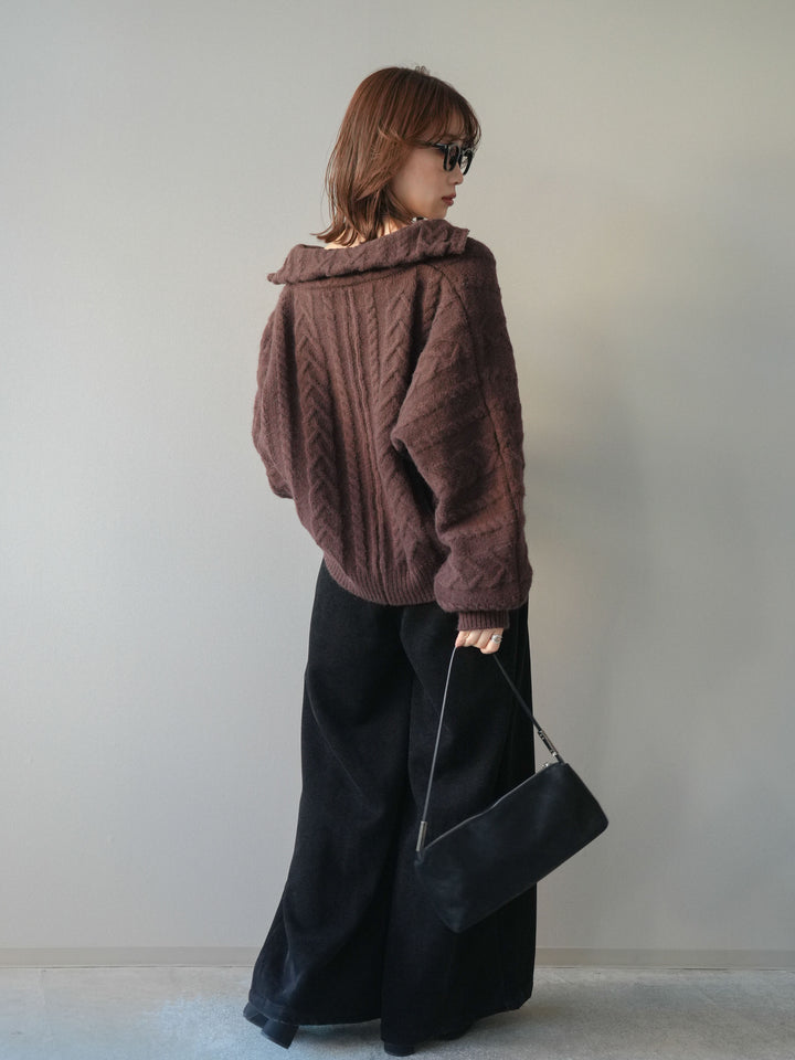 [予約]ベルトデザインループコールテンワイドパンツ(ベルト付き)/black