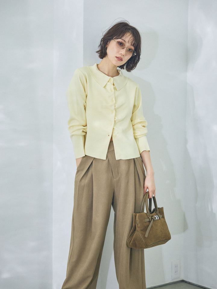 [予約]襟付きギャザーニットカーディガン/yellow