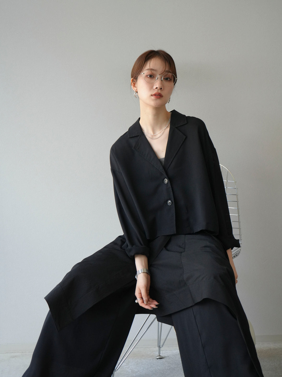 [予約]レーヨンライクショートジャケット/ブラック