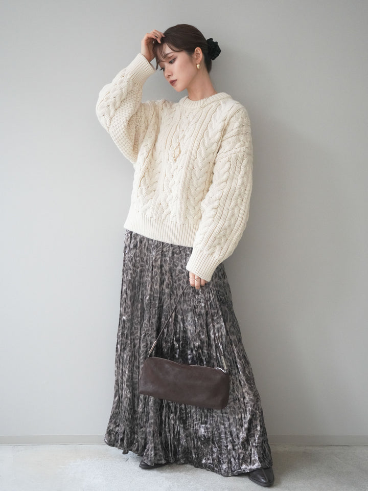[予約]レオパードベロアワッシャーロングスカート/gray