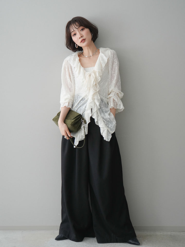 [予約]ラッフルレーススリットブラウス/ivory