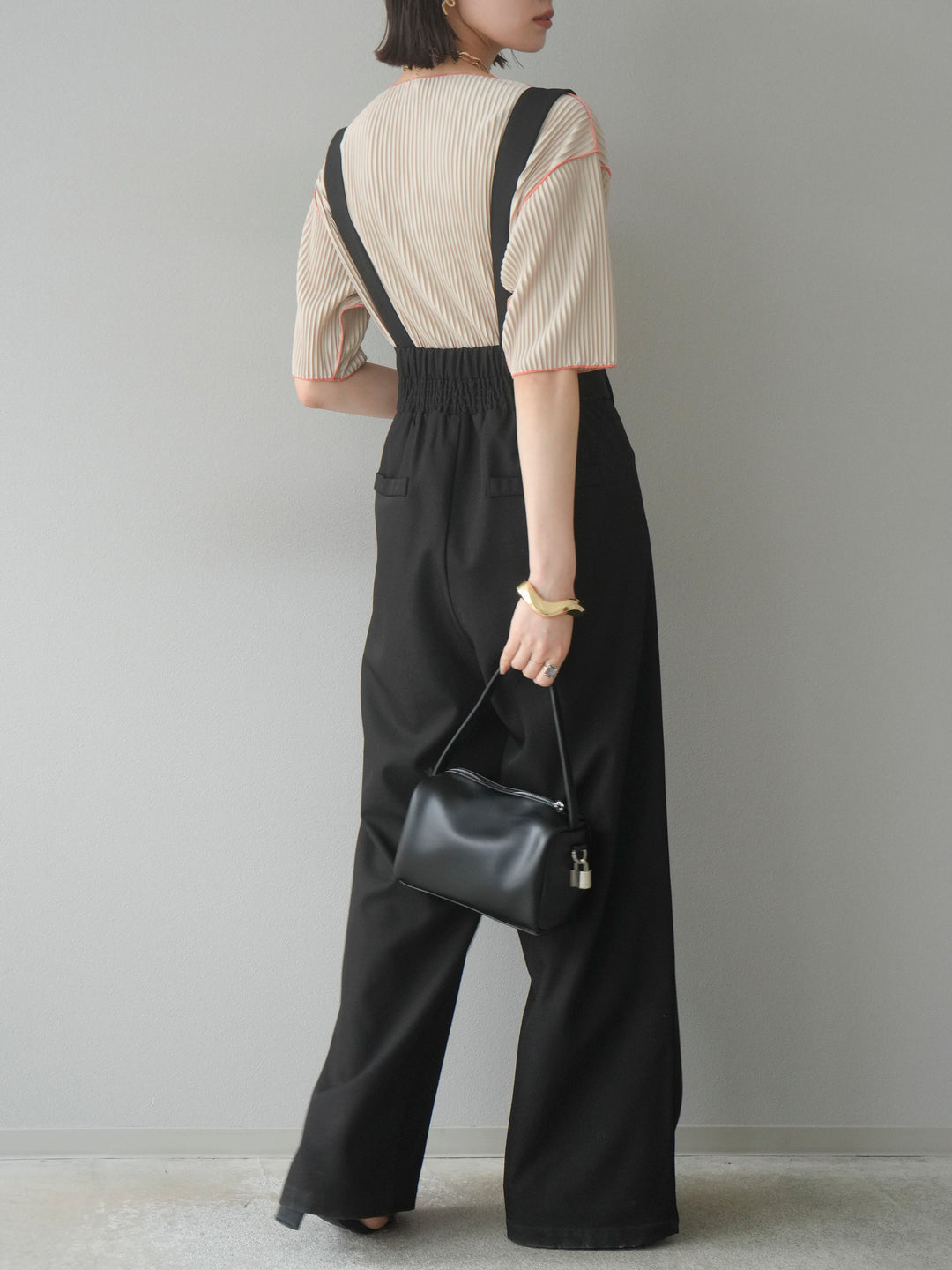 【SET】配色褶皺半袖上衣 + 配色褶皺半袖上衣 (2 件套)