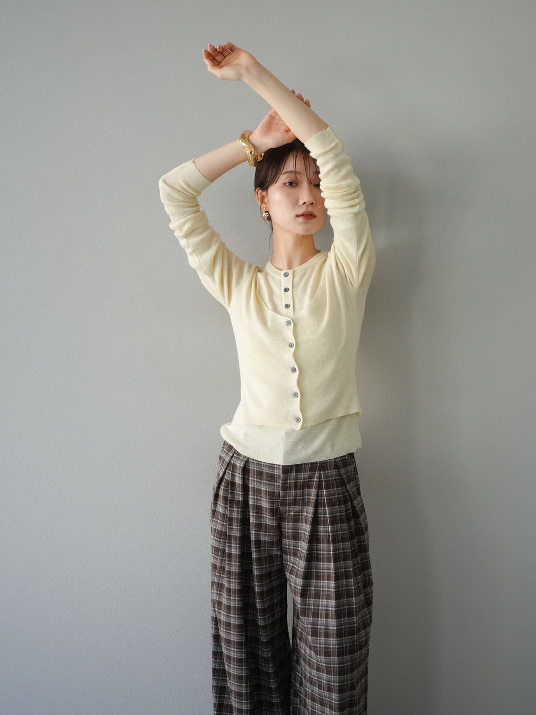 [予約]レイヤードデザインニットカーディガン/アイボリー