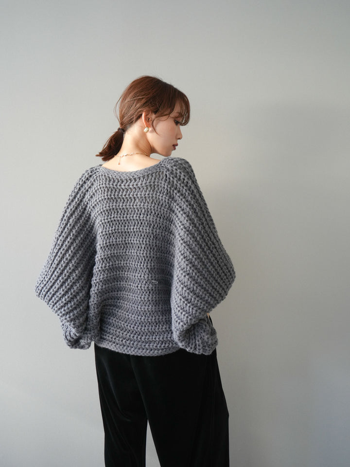[予約]ローゲージ畦編みドルマンニットボレロ/gray