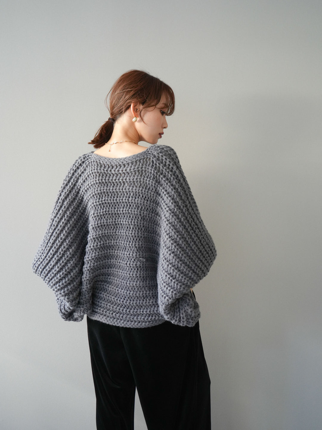 [SET]ローゲージ畦編みドルマンニットボレロ+選べるアクセセット(2set)