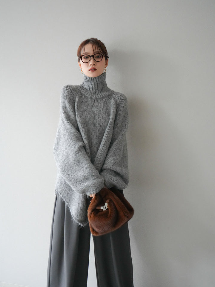 [予約]アシンメトリーハイネックニットプルオーバー/gray