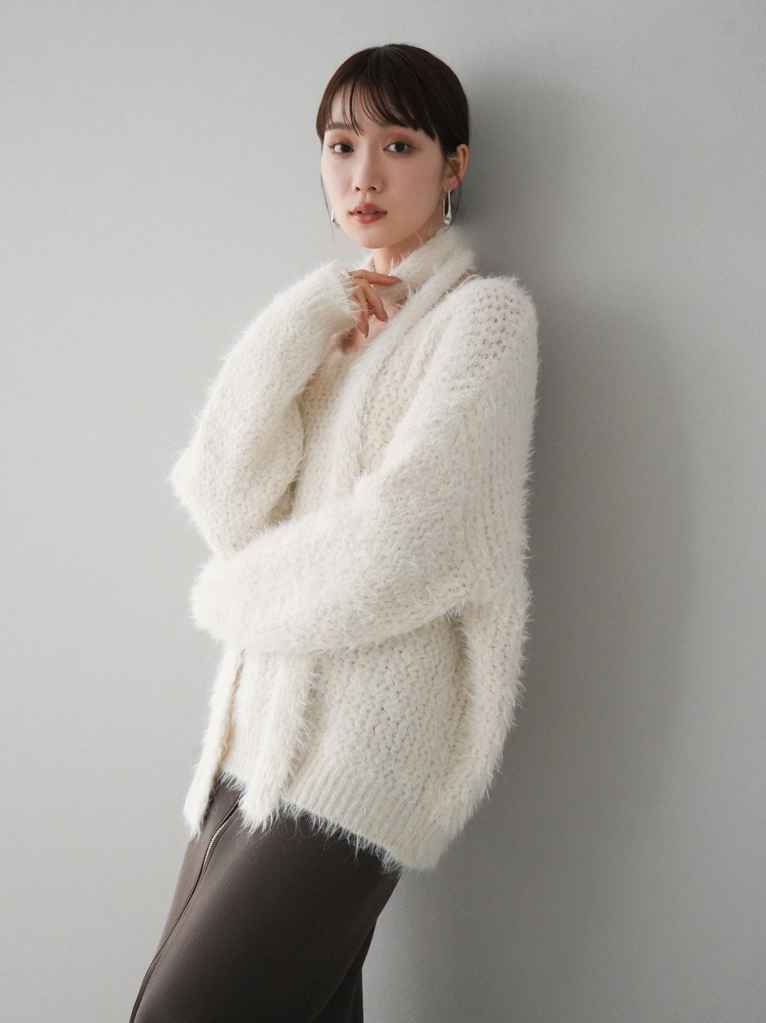 [預訂] 混紡毛絨針織披肩/白色