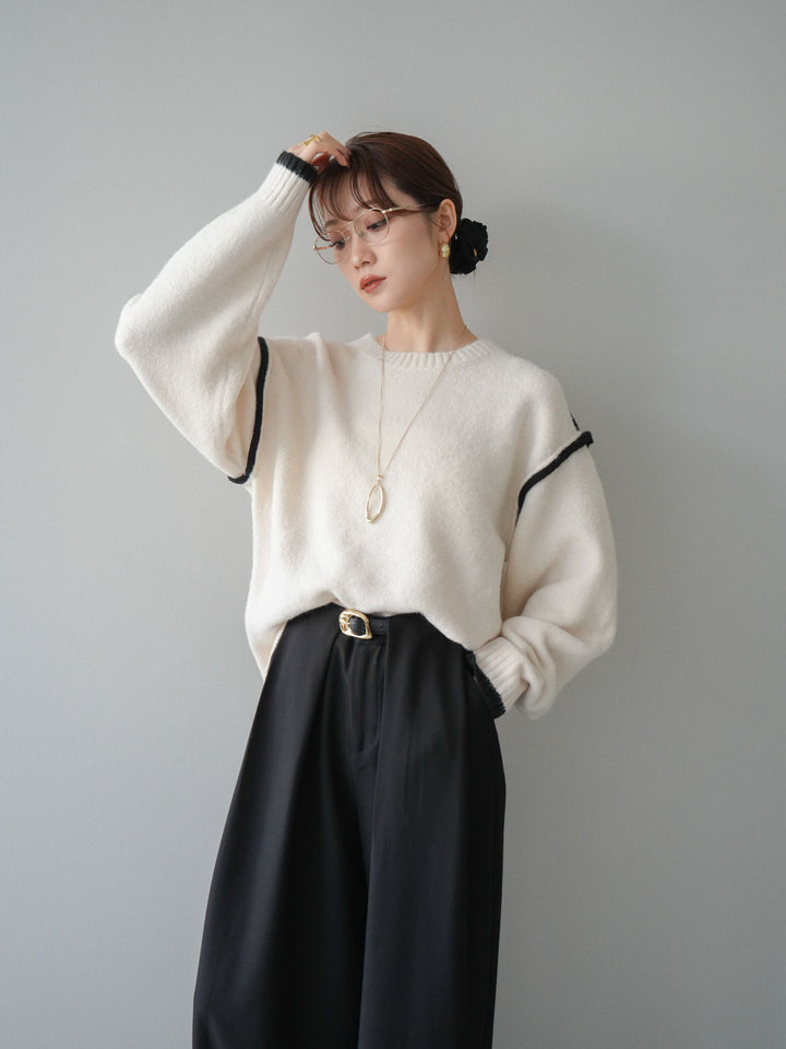 [予約]バイカラーパイピングニットプルオーバー/ivory