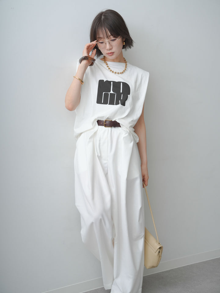 [SET]ワイドネックプリントTEE+ショルダータックノースリーブオーバーTEE(2set)