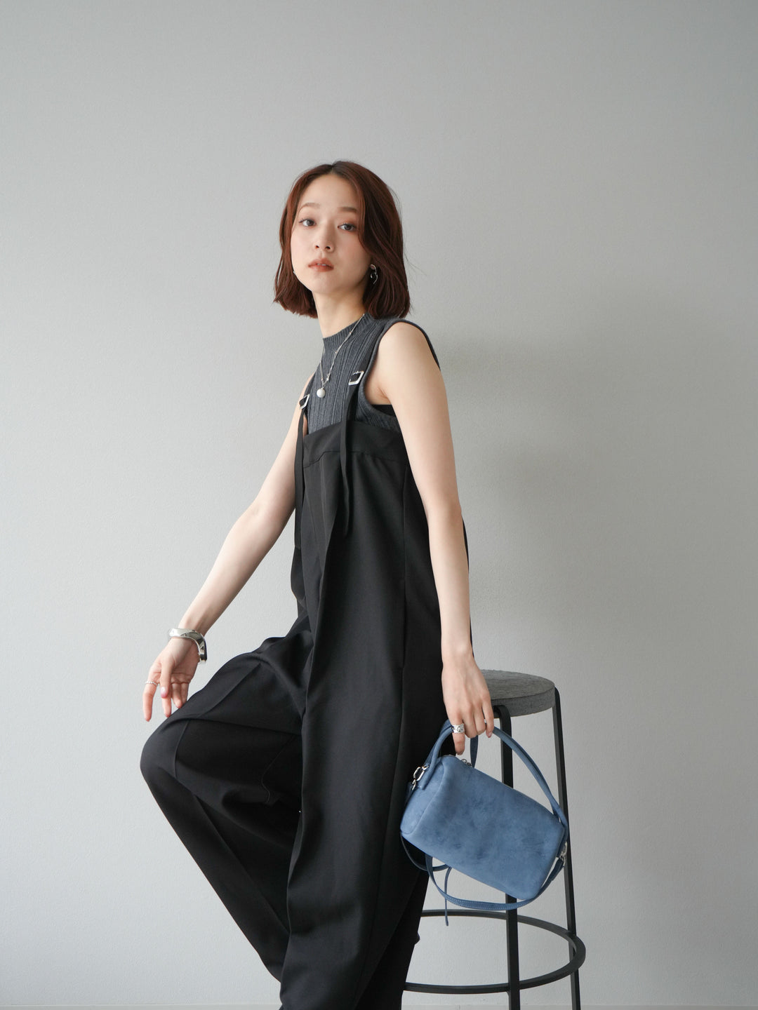 [予約]スリーブレスランダムリブニットトップス/グレー