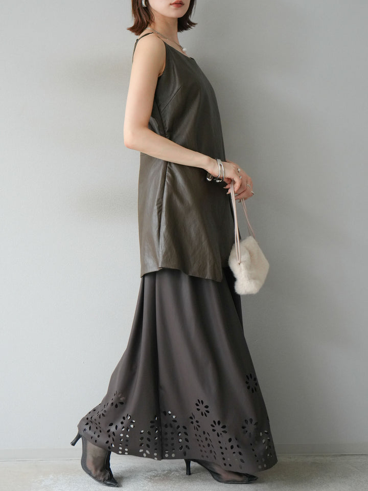 [予約]レイヤードレザーキャミソールチュニック/ブラウン