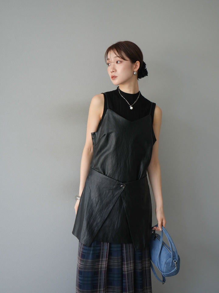 [予約]レイヤードレザーキャミソールチュニック/ブラック
