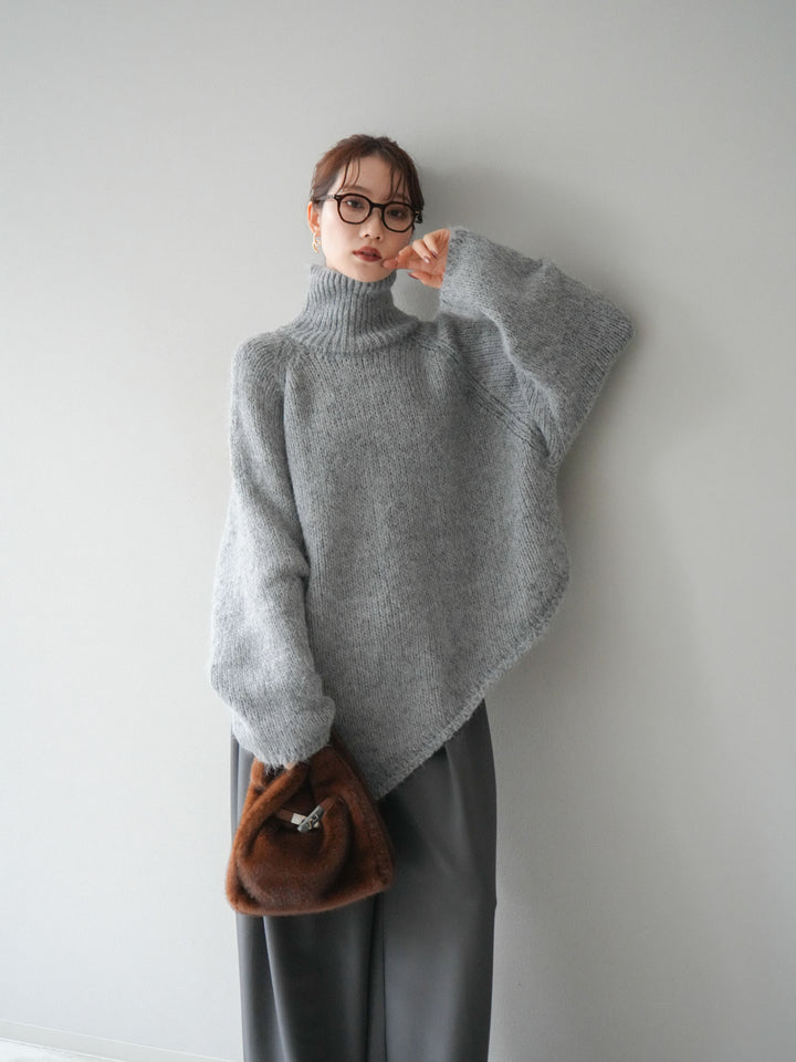 [予約]アシンメトリーハイネックニットプルオーバー/gray