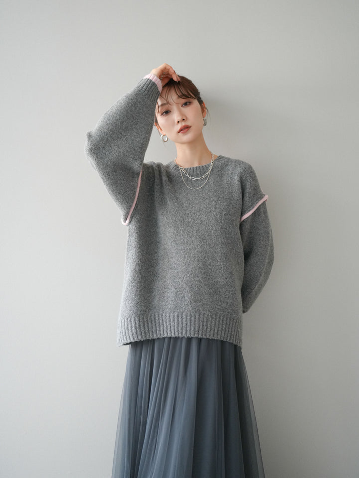 [予約]バイカラーパイピングニットプルオーバー/gray