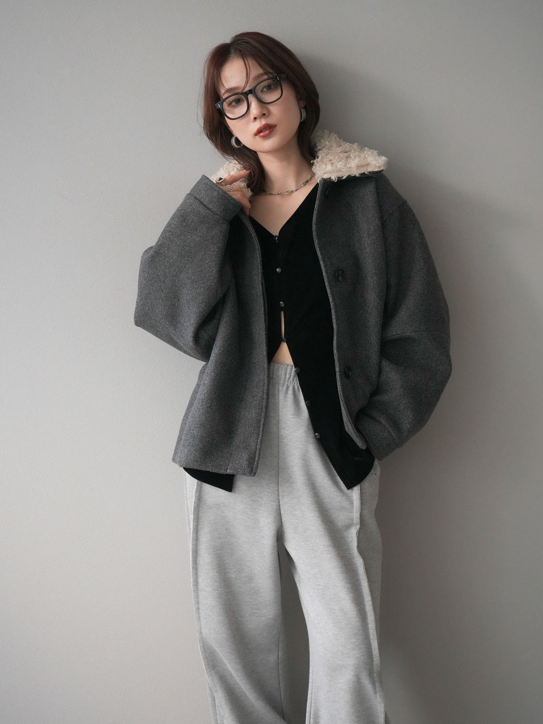 [予約]ロービングボアえりブルゾン/charcoal