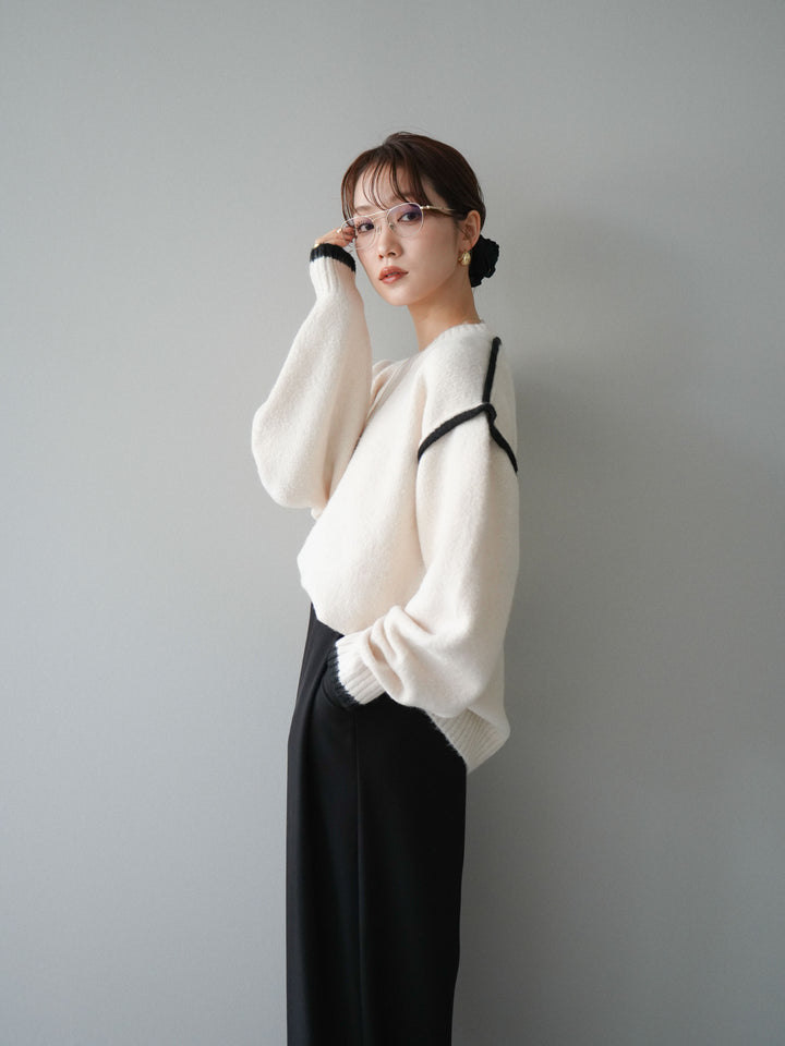 [予約]バイカラーパイピングニットプルオーバー/ivory