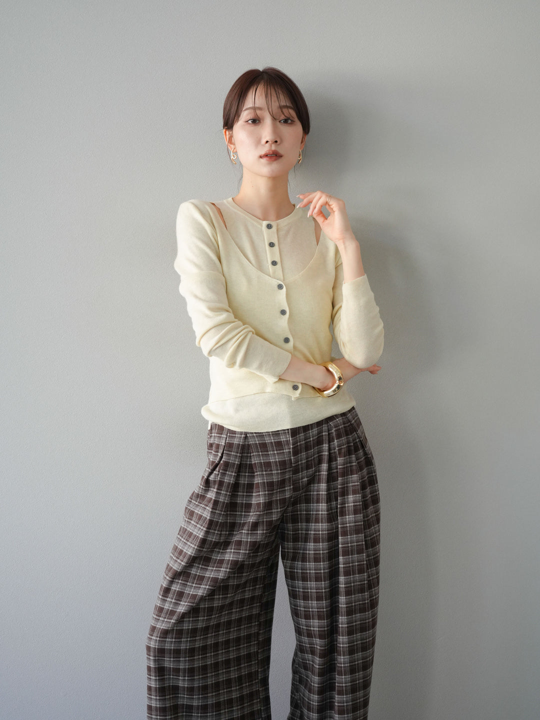 [予約]レイヤードデザインニットカーディガン/アイボリー