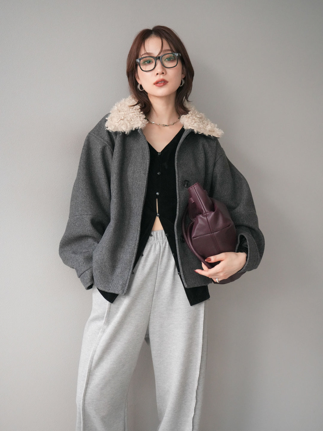 [予約]ロービングボアえりブルゾン/charcoal