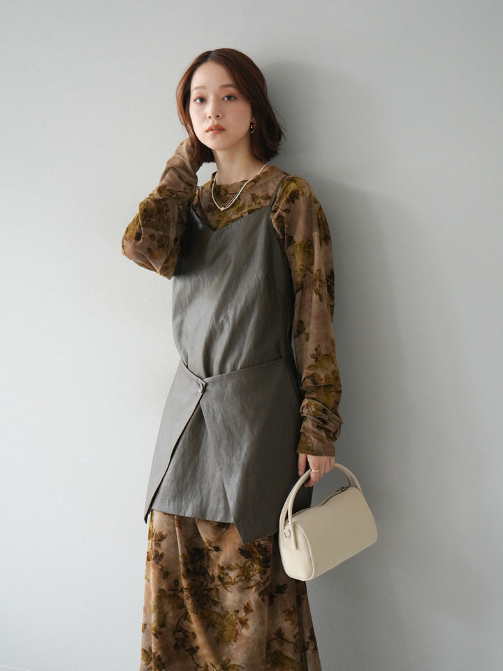 [予約]レイヤードレザーキャミソールチュニック/ブラウン