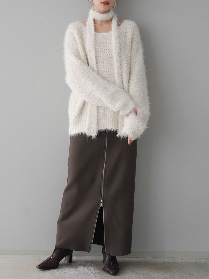 [預訂] 混紡毛絨針織披肩/白色