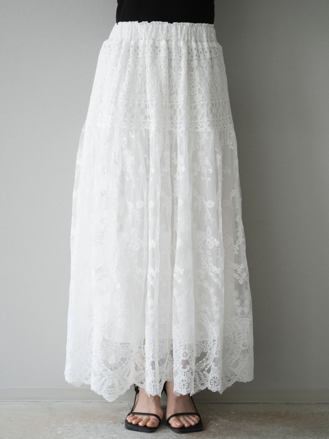 [予約]レースフレアスカート/ホワイト