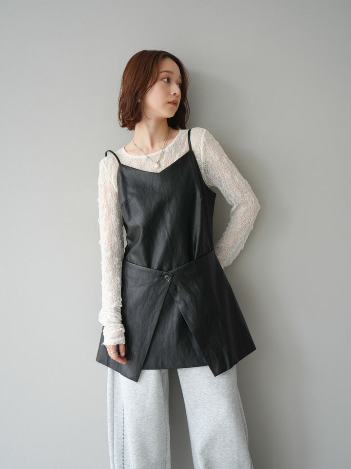 [予約]レイヤードレザーキャミソールチュニック/ブラック