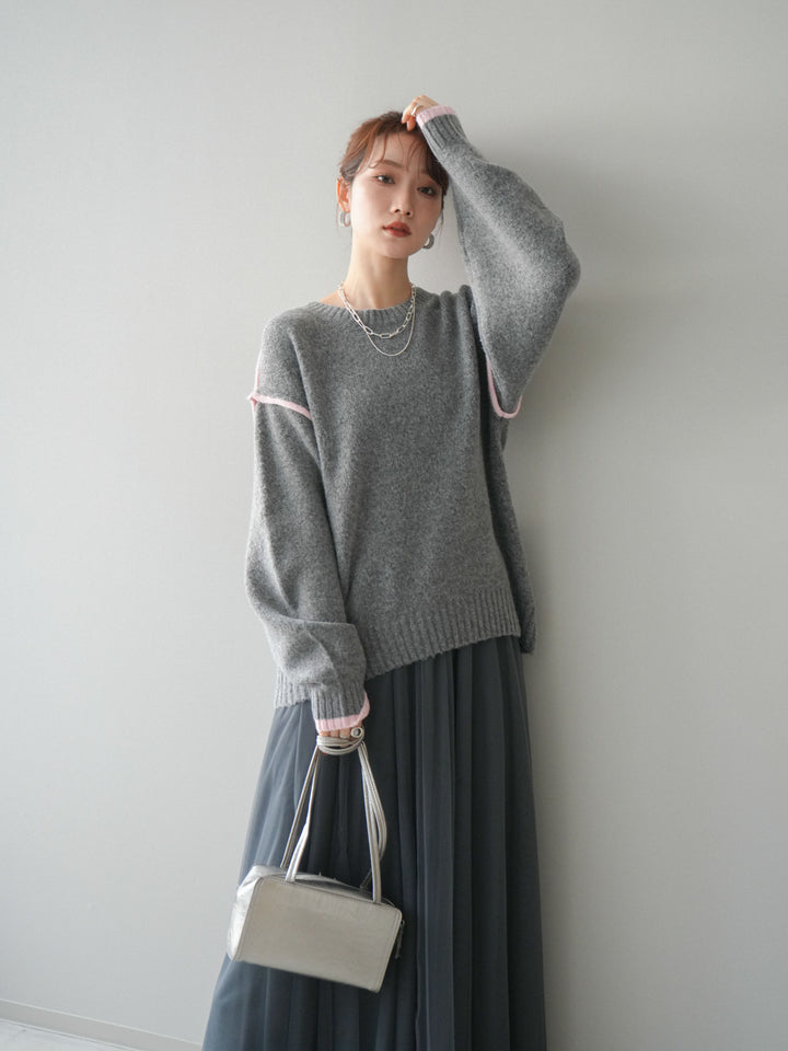 [予約]バイカラーパイピングニットプルオーバー/gray