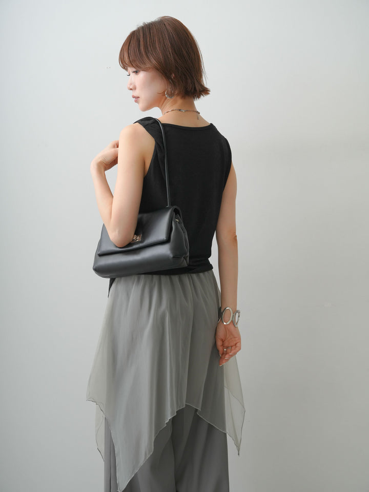 [予約]ツイストショルダーアシメドレープトップス/black