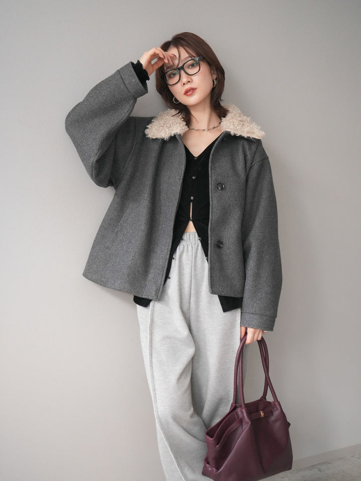 [予約]ロービングボアえりブルゾン/charcoal