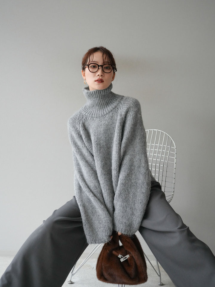 [予約]アシンメトリーハイネックニットプルオーバー/gray