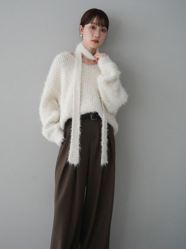 [預訂] 混紡毛絨針織披肩/白色