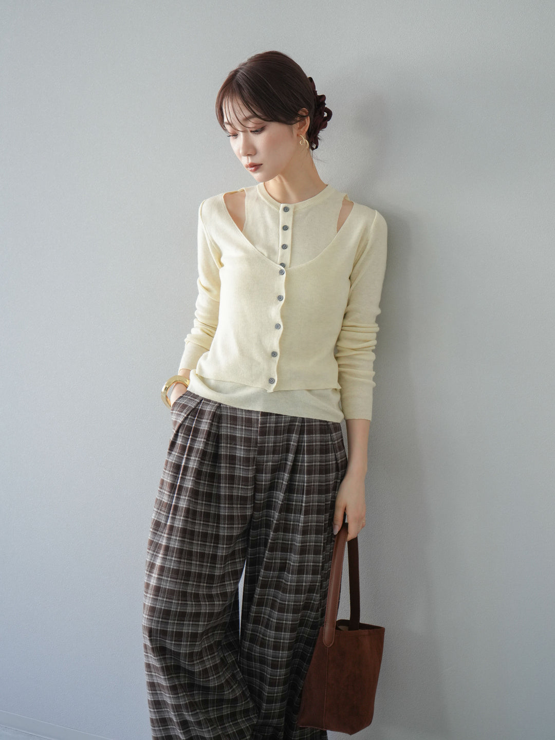 [予約]レイヤードデザインニットカーディガン/アイボリー