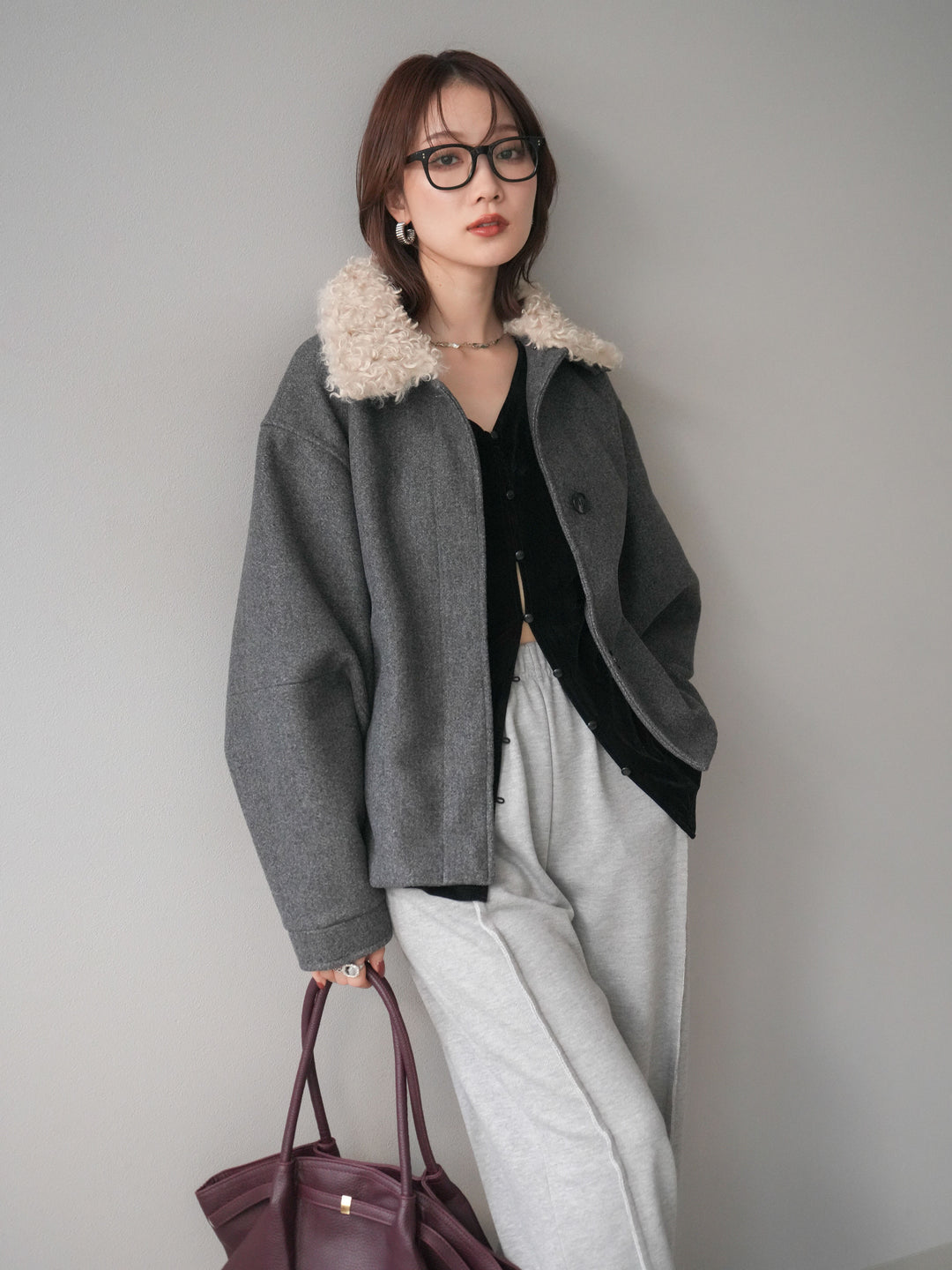 [予約]ロービングボアえりブルゾン/charcoal