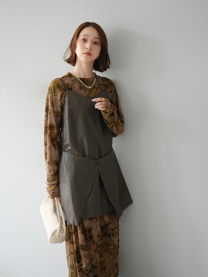 [予約]レイヤードレザーキャミソールチュニック/ブラウン