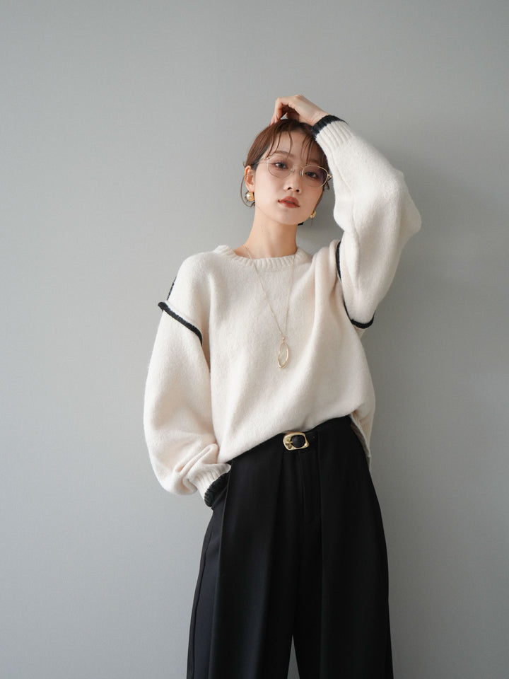 [予約]バイカラーパイピングニットプルオーバー/ivory