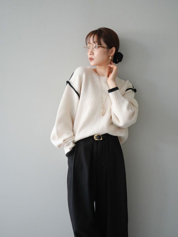 [予約]バイカラーパイピングニットプルオーバー/ivory