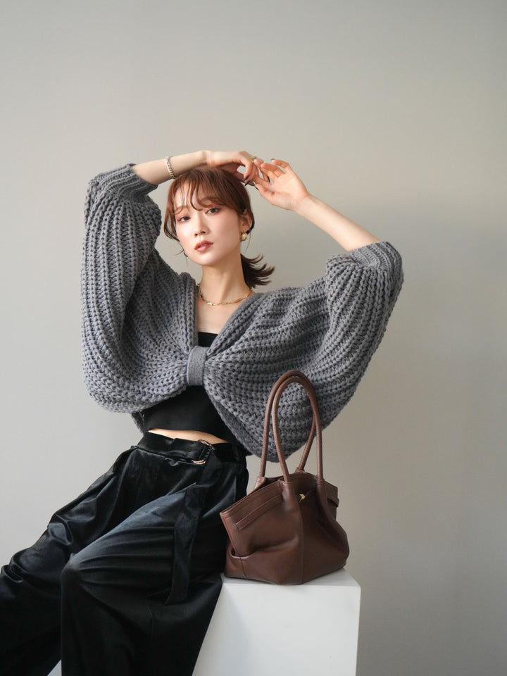 [予約]ローゲージ畦編みドルマンニットボレロ/gray