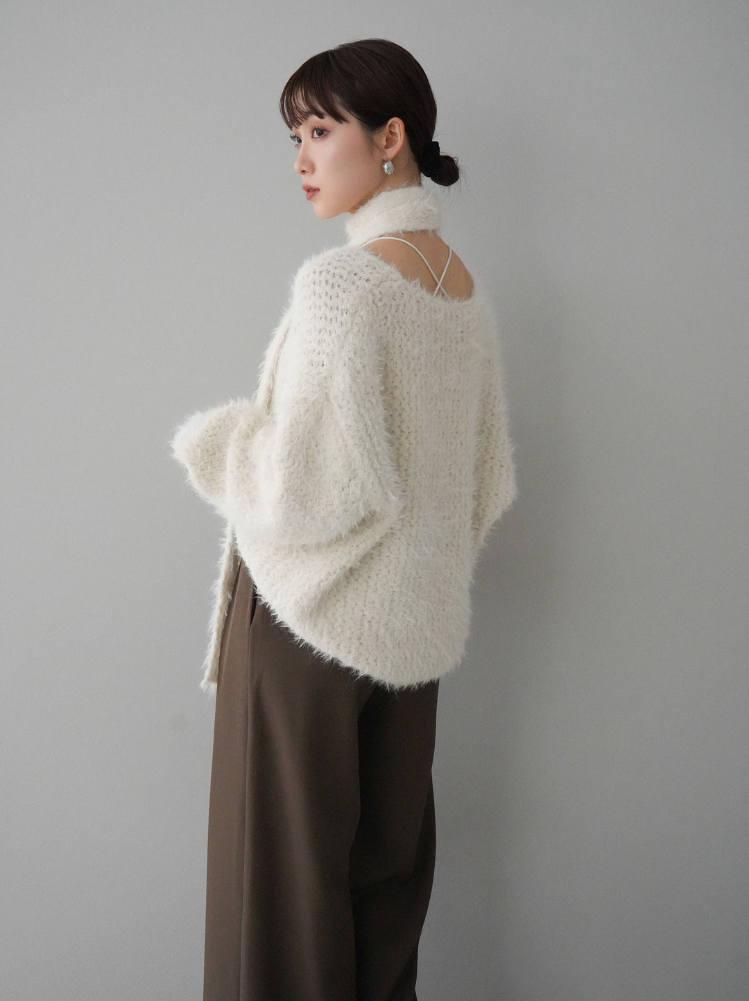 [預訂] 混紡毛絨針織披肩/白色
